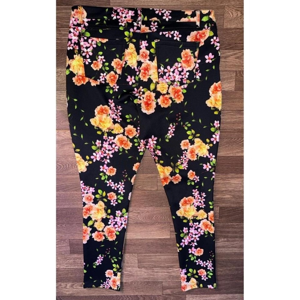 Like an Angel Floral Print Pants Casual Stretch Trousers Black 2X - Picture 7 of 7